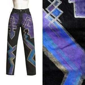 Vintage 80s Silverlake Wranglers Rocker Painted Black Straight Leg Jeans